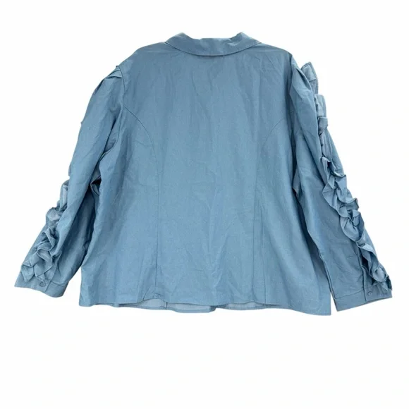Ashley Stewart Blue Ruffle Sleeve Button Front Blouse Size 22/24 Plus NWT New - Picture 7 of 12
